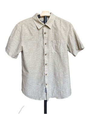 PJ Paul Jones Men’s Linen Henley Band Collar Short Sleeve Shirt Medium